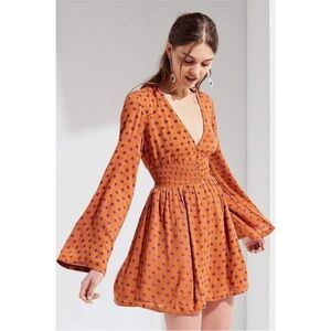 Urban Outfitters Dress Elise Smocked Waist Floral Mini Fall Boho Retro Hippie S